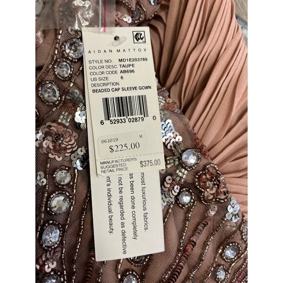 AIDAN MATTOX Pink Sequin Lace Embellished Jewel Neck Pleated Maxi Dress Gown 6 - Picture 7 of 7